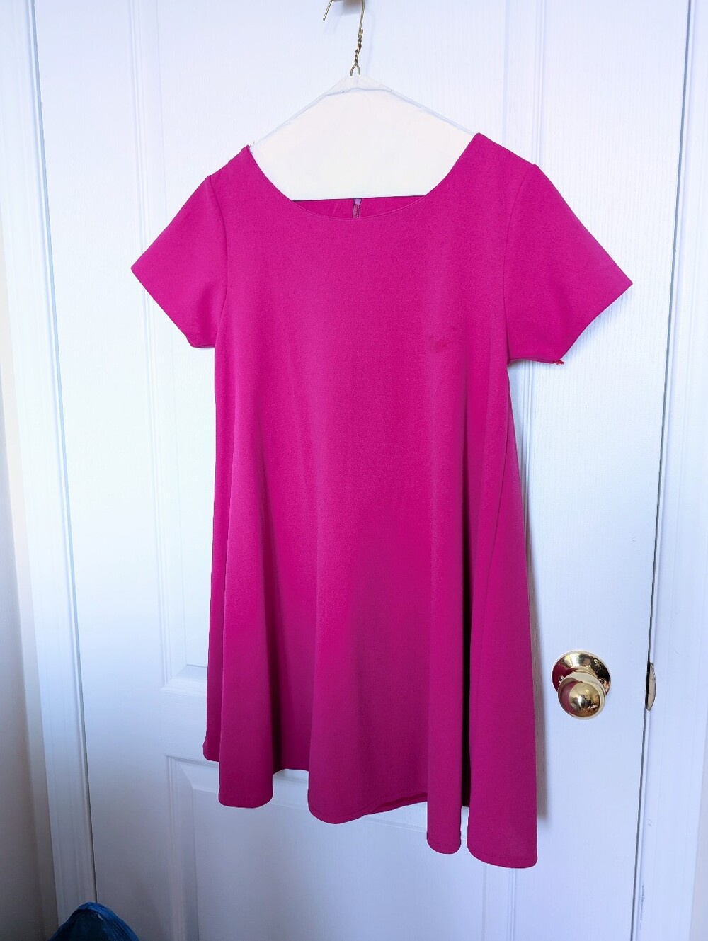 Women's Bright Fuchsia Short Sleeve Swing Dress